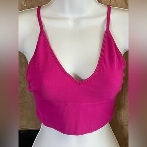 Zenana Hot Pink Ribbed Crop Top | Size L/XL